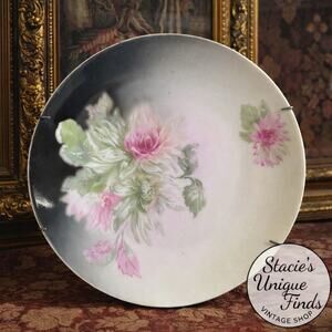 Silesia Antique Hand Painted Floral Porcelain Plate Pink Roses Wall Plate